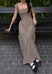 Janelle Shirred Midi Dress (Plaid)