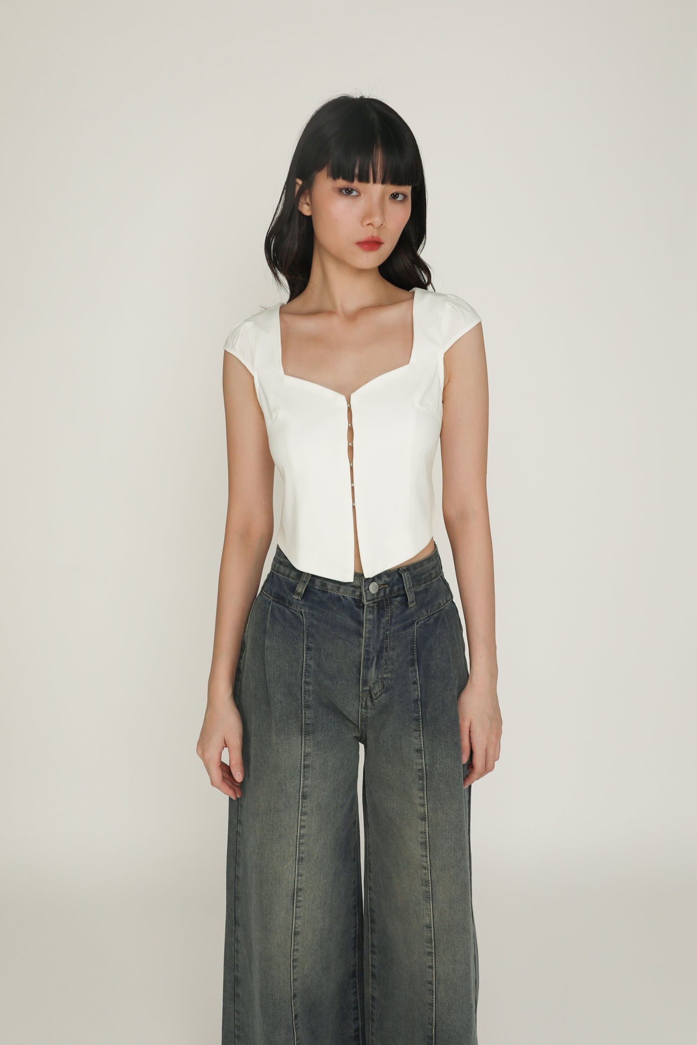 【BAON】Rico String Wide Denim Pants Tall Raw Waistband Wide Leg Jeans | boohoo