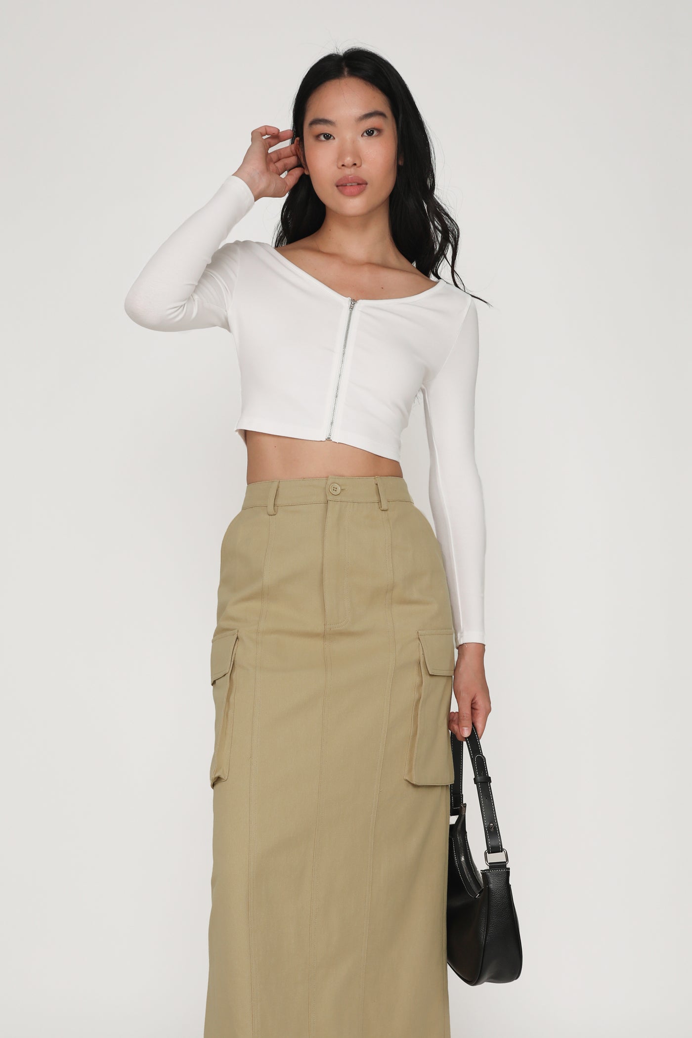 ★RAIVE★ Cargo Shirring Skirt in Khaki VW3MS09142 KHAKI CARGO SKIRT – Whisper in Style