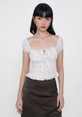 Lyra Ribbon Shirred Top (Floral)