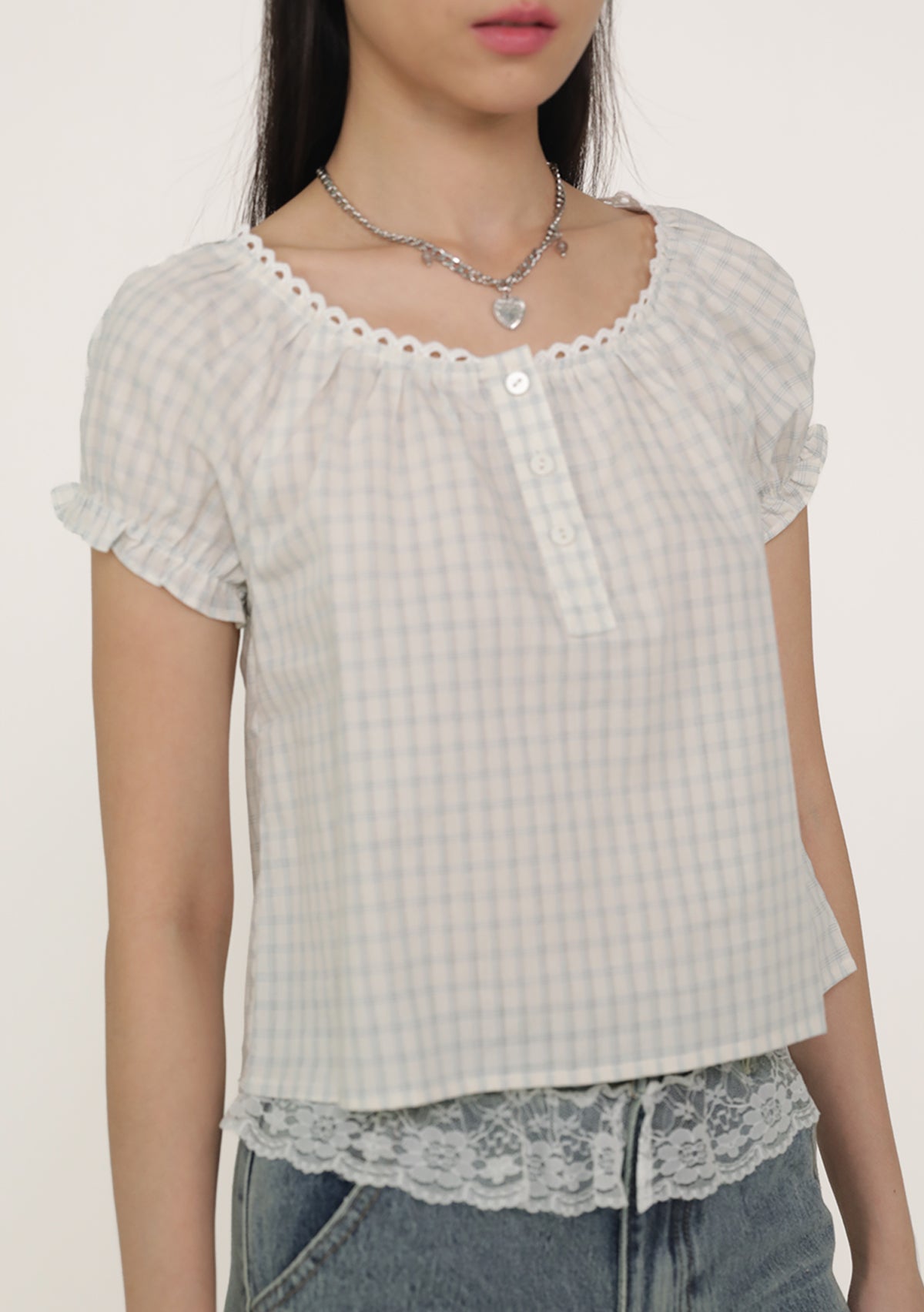 Cindy Lace Trim Blouse (Plaid) – The Tinsel Rack