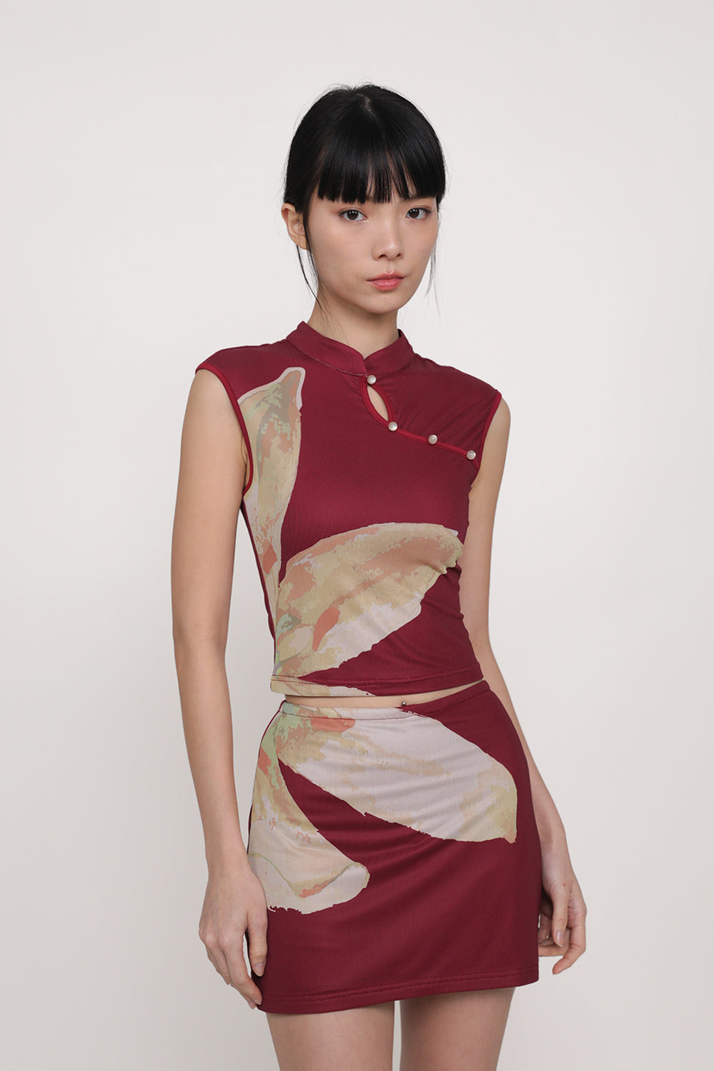 Daniah Mandarin Collar Mesh Top