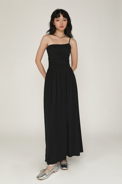 black toga dress TPZ* VENETIA PLEATED TOGA MAXI DRESS IN BLACK