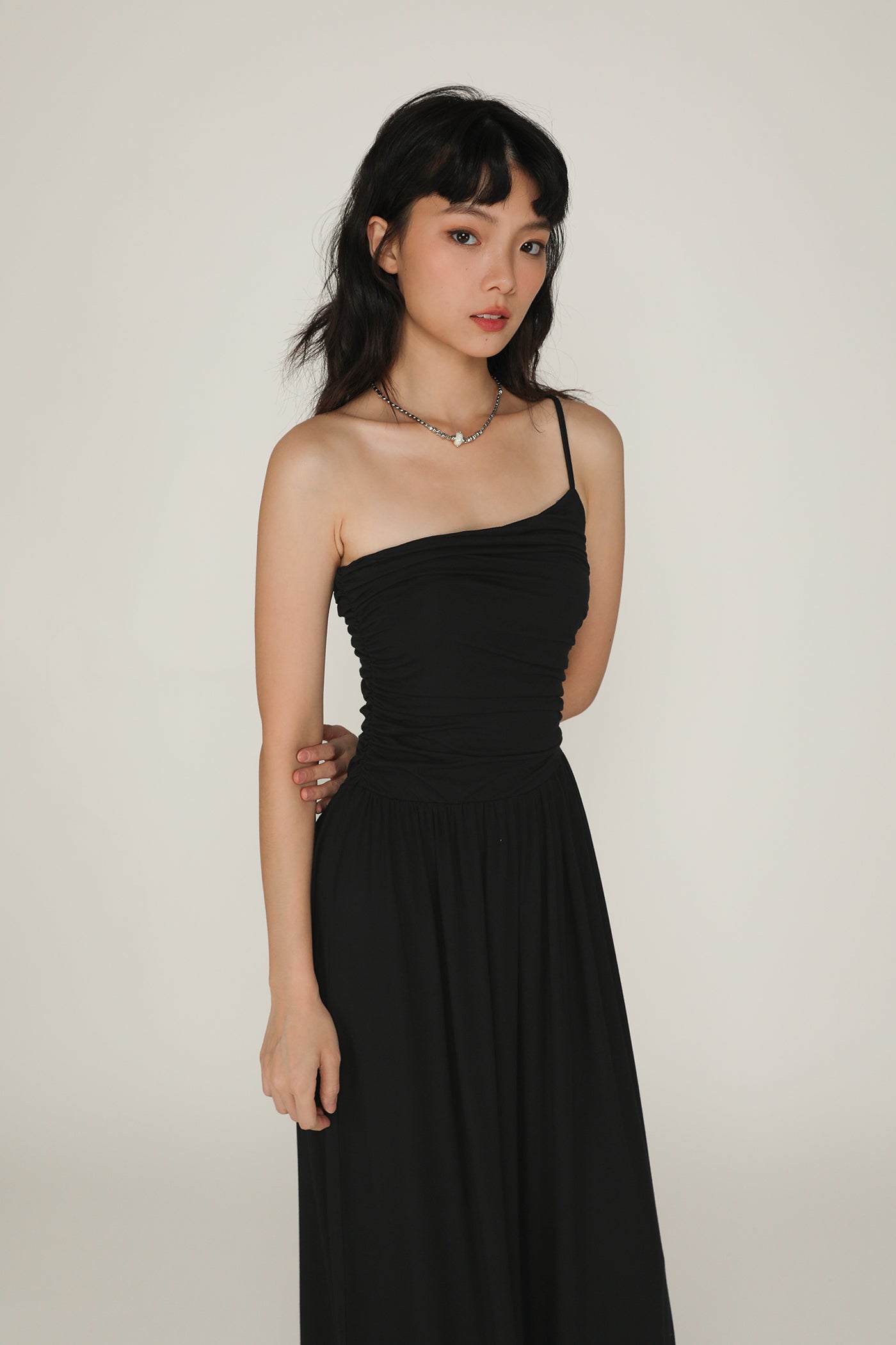 Gisella Toga Ruched Maxi Dress Black / XXS