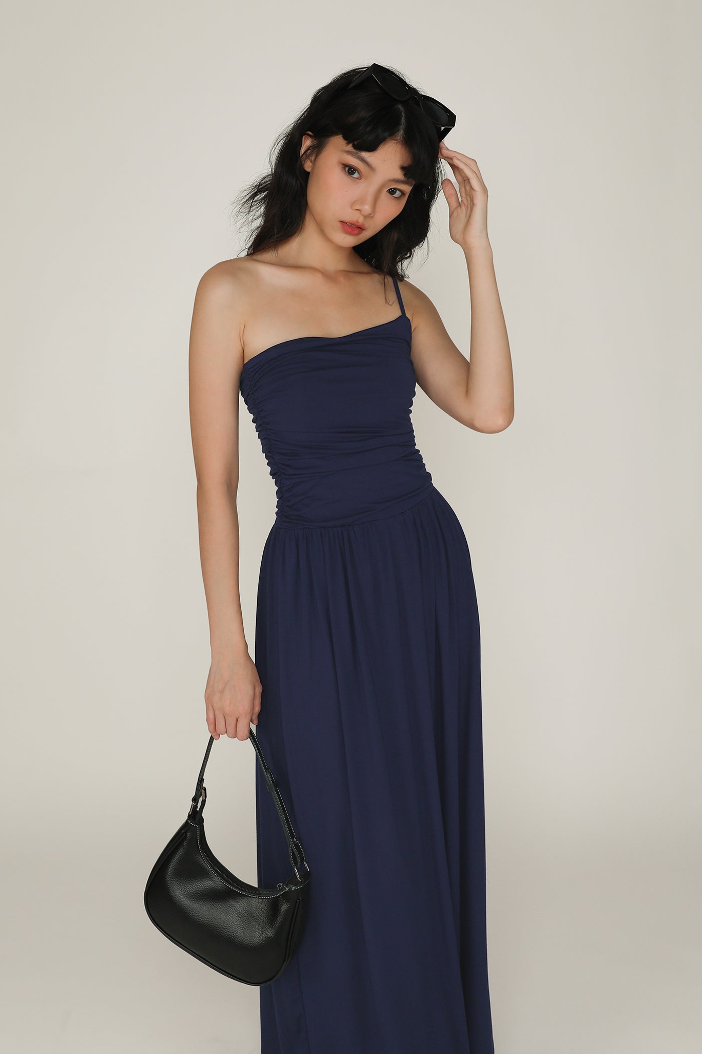 Gisella Toga Ruched Maxi Dress Black / XXS
