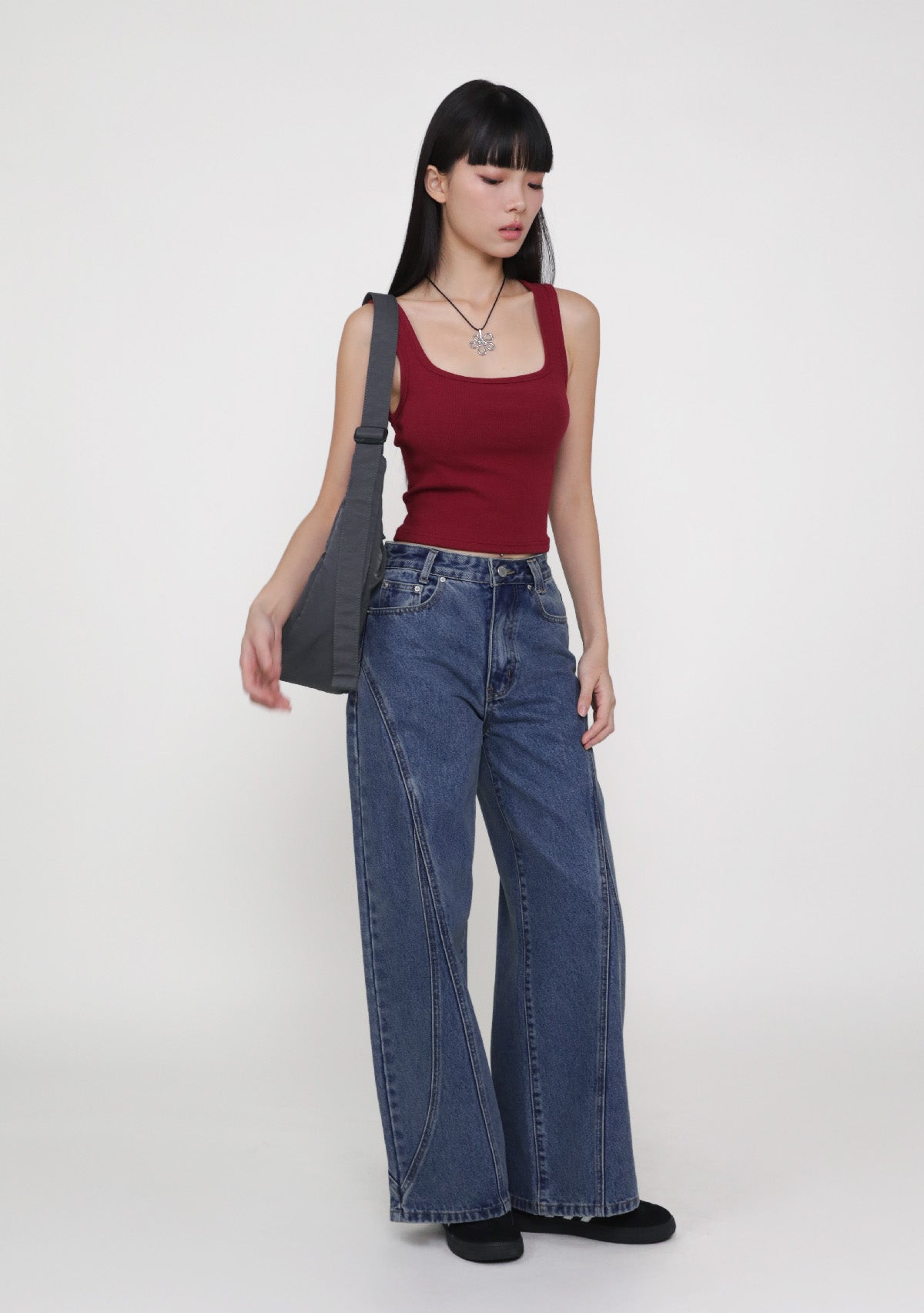 Jake Topstitch Wide Leg Denim Jeans – The Tinsel Rack