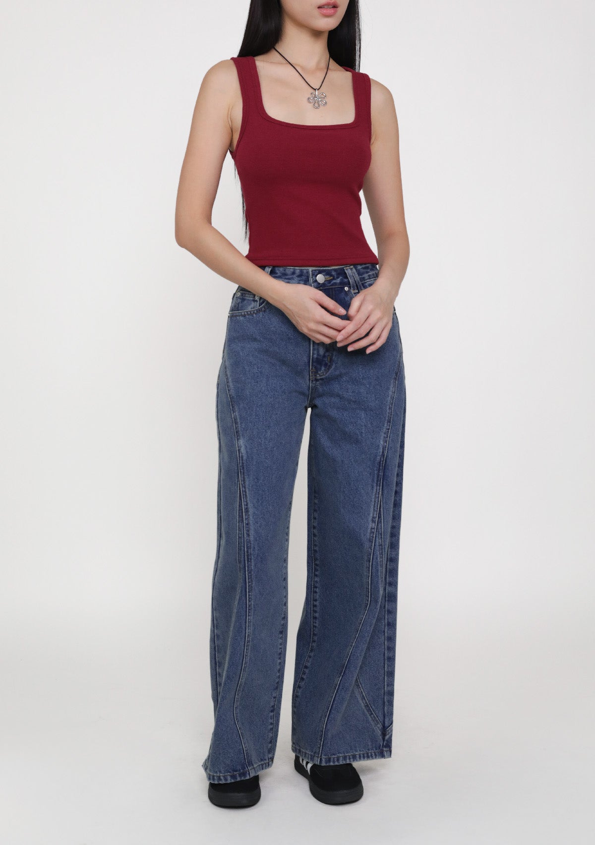 Jake Topstitch Wide Leg Denim Jeans – The Tinsel Rack