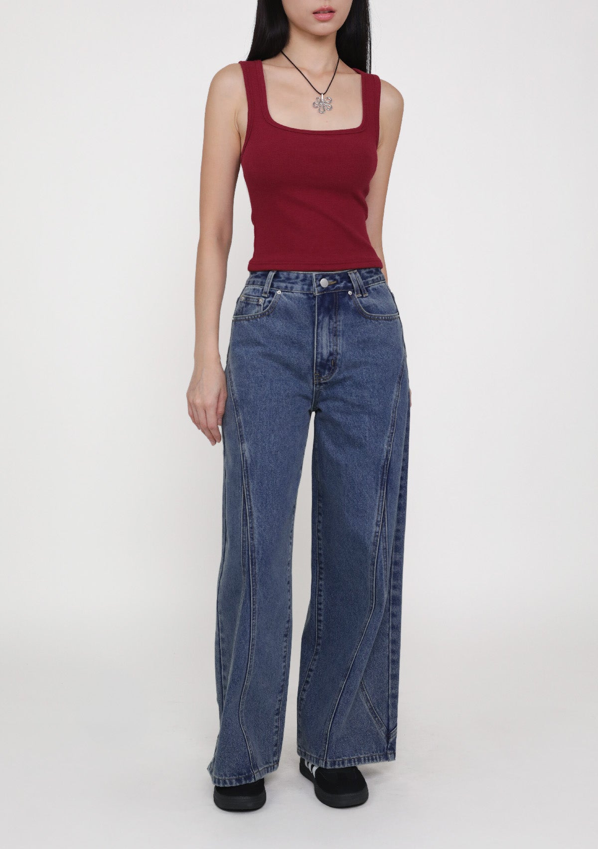 Jake Topstitch Wide Leg Denim Jeans – The Tinsel Rack