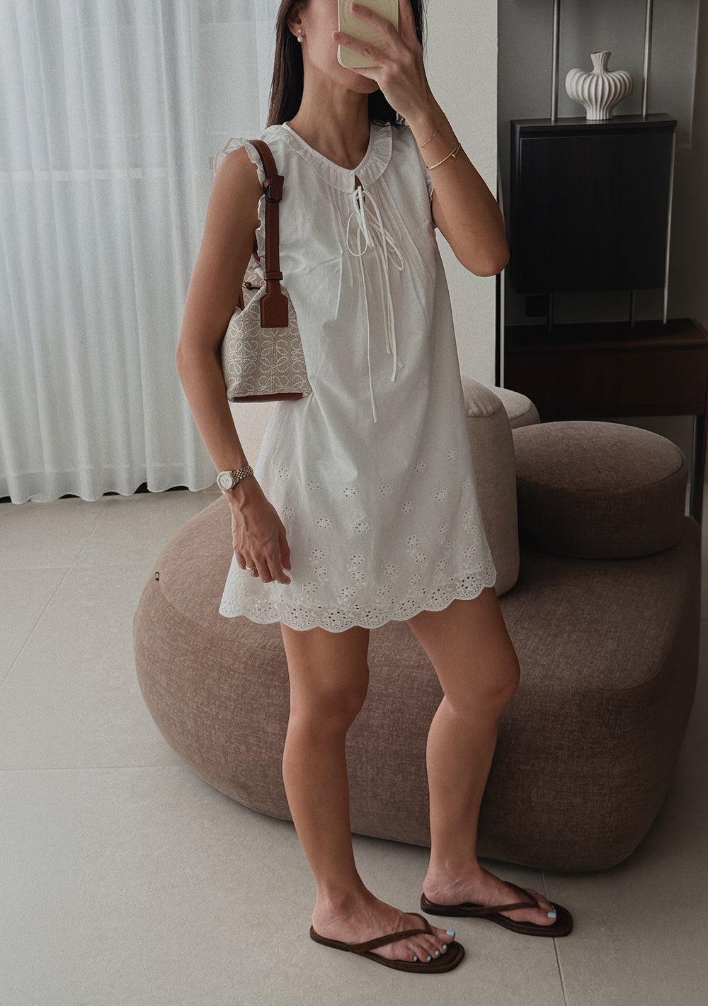 Kaori Eyelet Embroidery Ruffle Dress