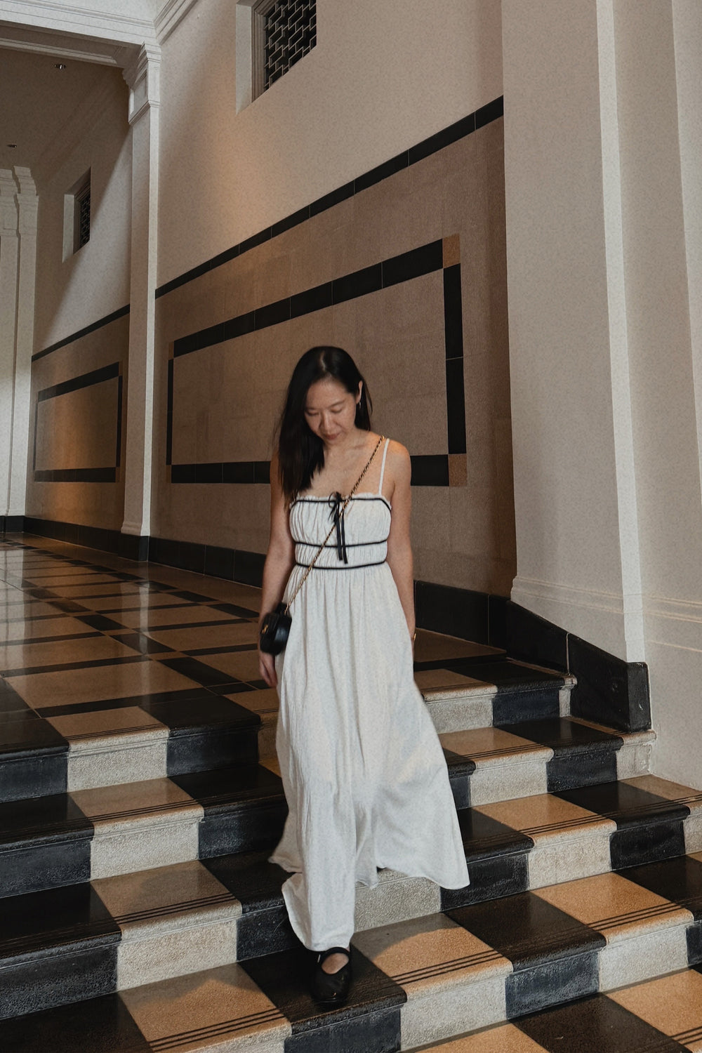 Lenore Contrast Shirred Maxi Dress
