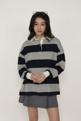 Leonard Oversized Long Sleeve Polo Shirt (Striped)