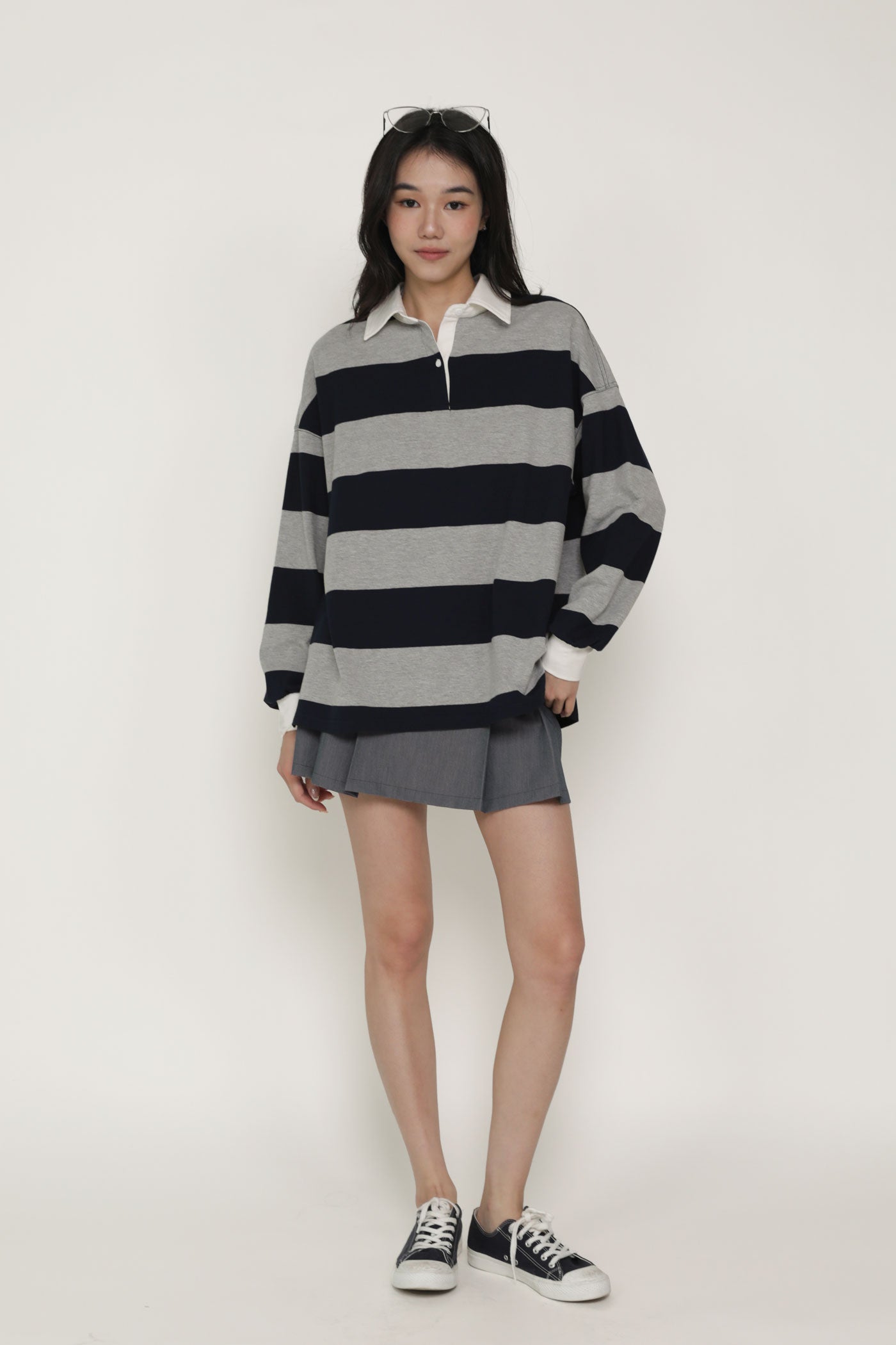 Leonard Oversized Long Sleeve Polo Shirt (Striped) – The Tinsel Rack