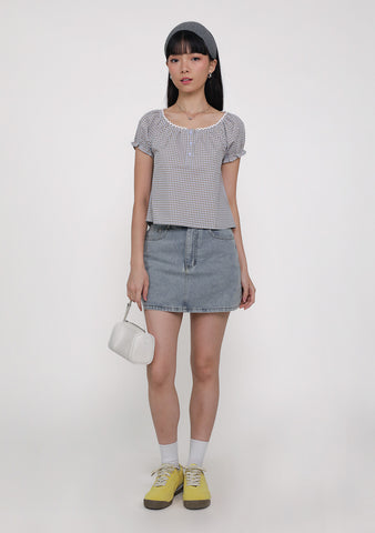 Cindy Lace Trim Blouse (Plaid)