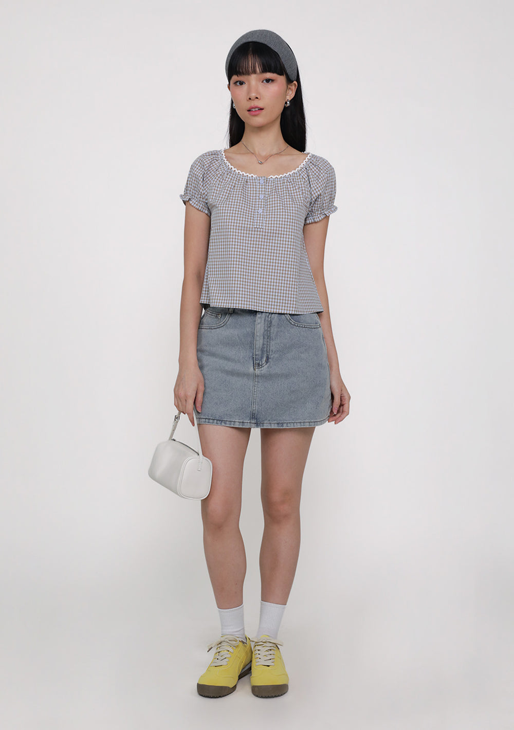 Cindy Lace Trim Blouse (Plaid)