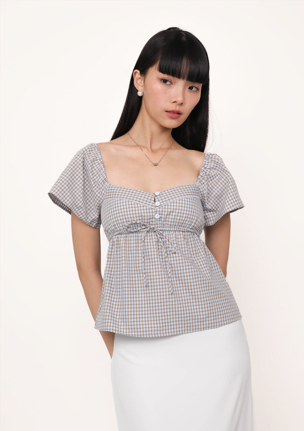 Nora Sleeve Padded Top (Plaid)