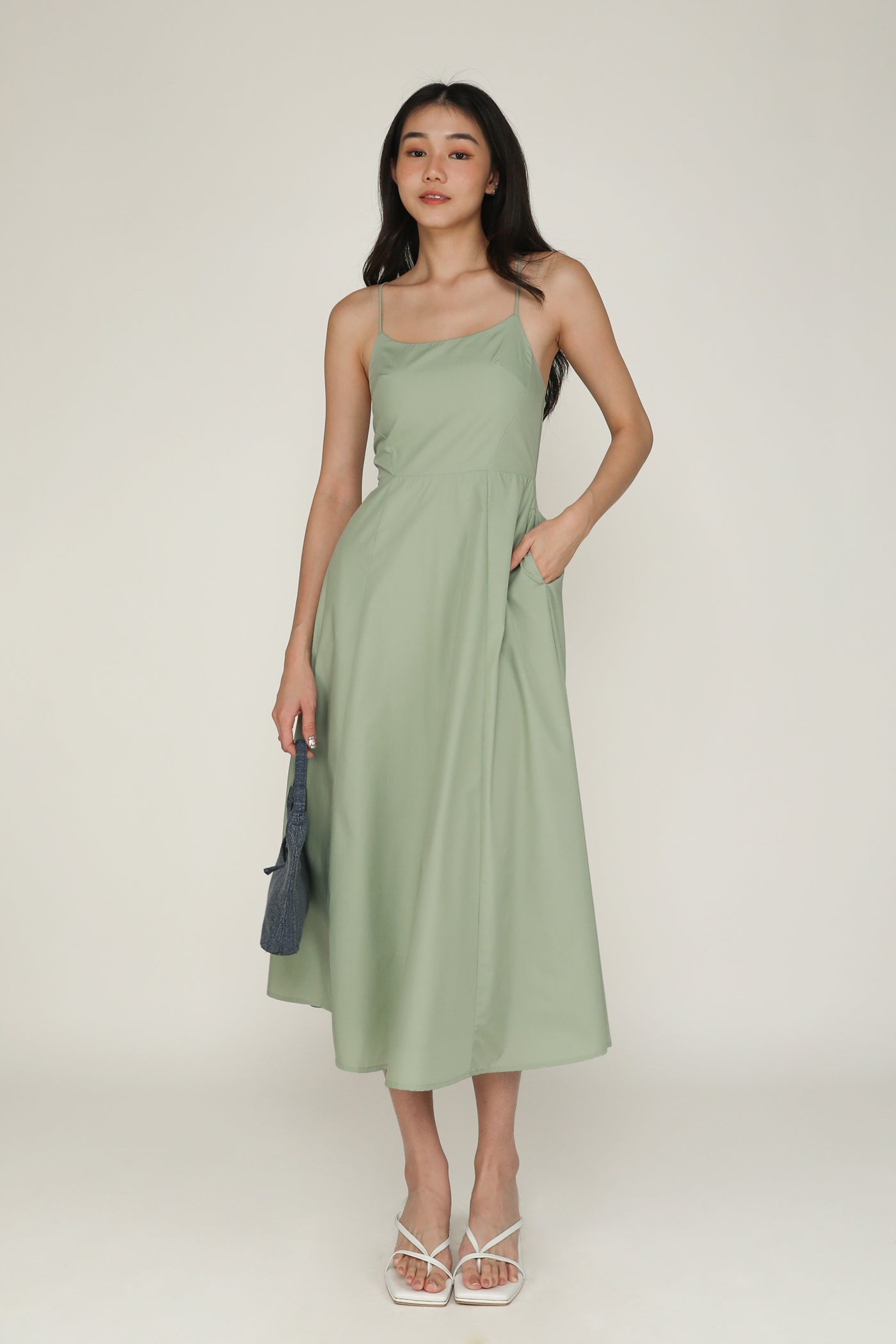 Liliana Flare Padded Maxi Dress Tea Green / XXS