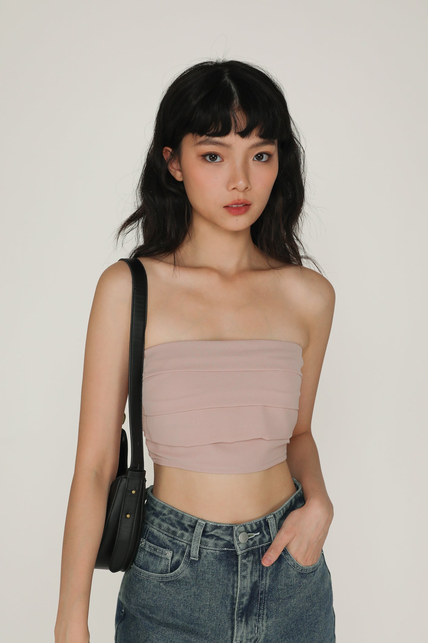 トップス tope / tube top lizzy-dusty-pink-tiered-tube-