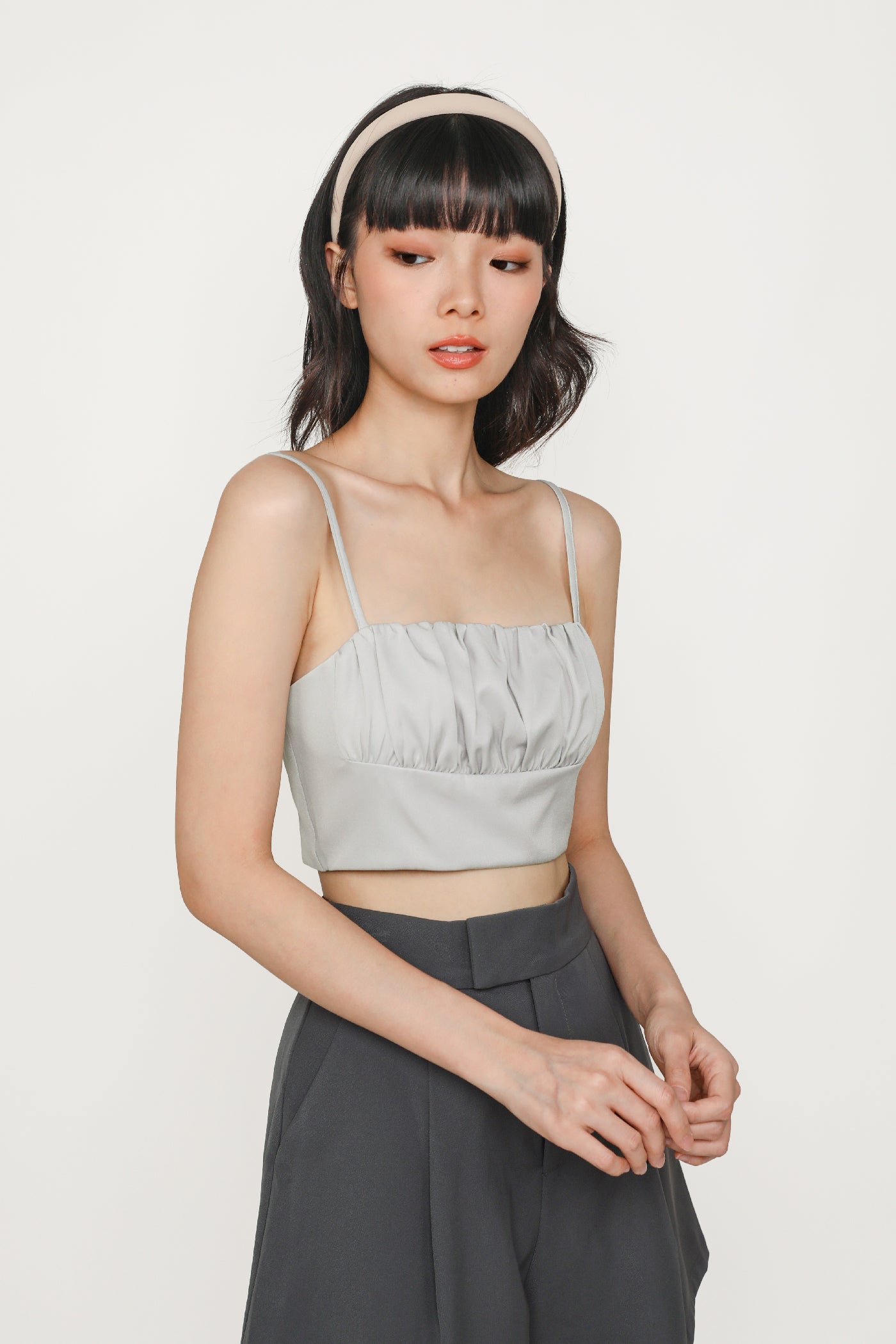 luisa-light-grey-ruched-crop-