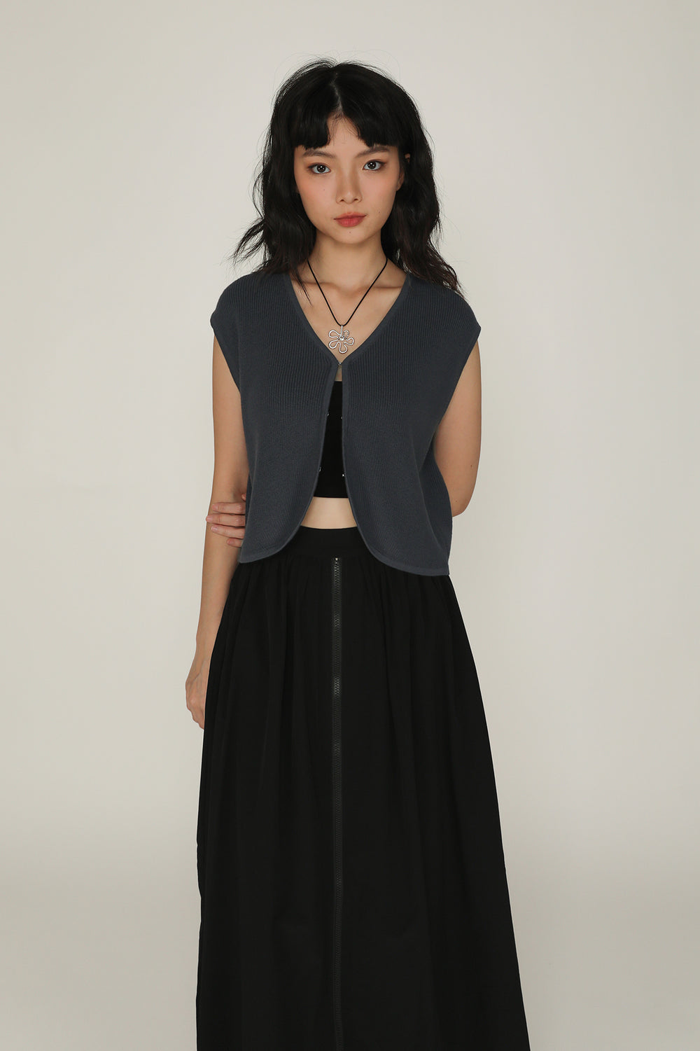 Magnus Nylon Zipper Maxi Skirt