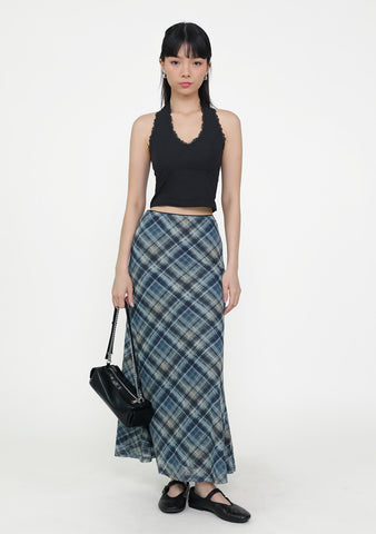 Colette Bias Cut Maxi Skirt (Plaid)