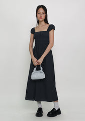 Janelle Shirred Midi Dress (Plaid)