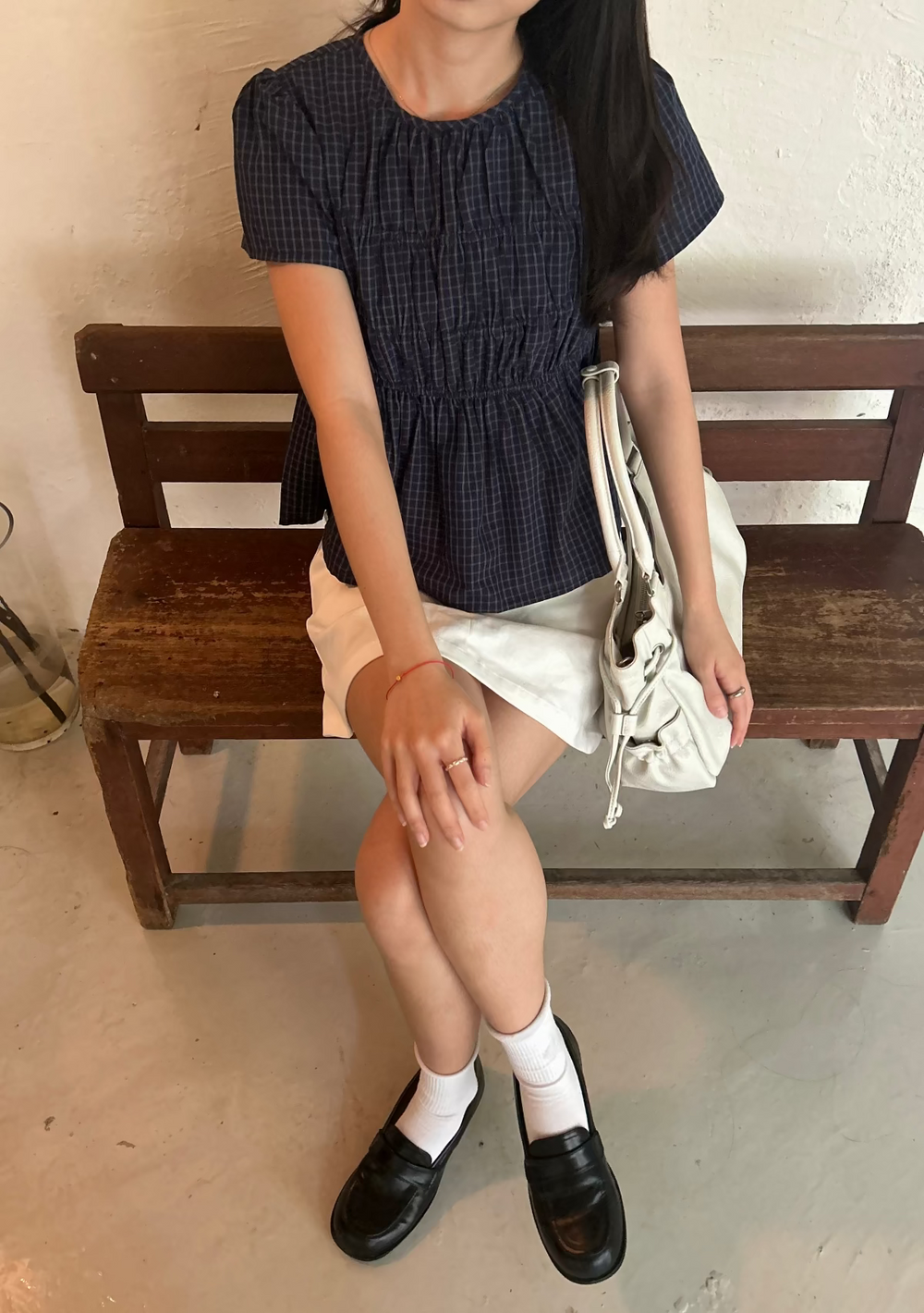 Jeni Shirred Cotton Top (Plaid)