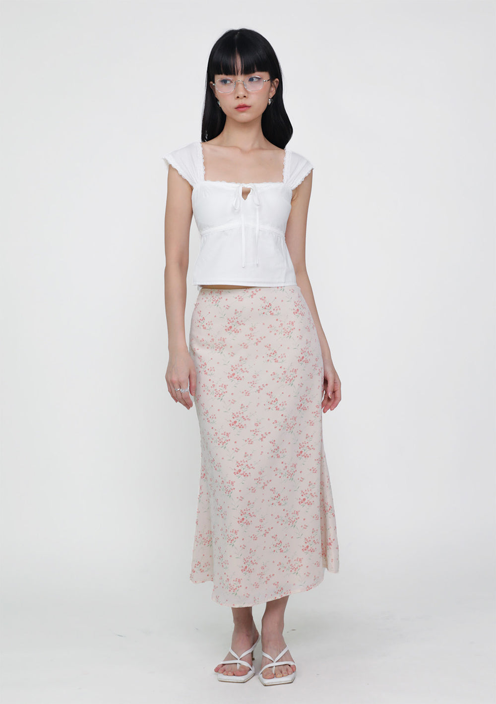 Marilyn Bias Cut Midi Skirt (Floral)