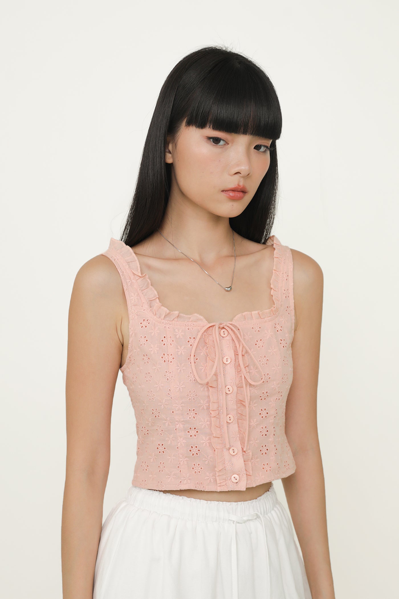 Relia Eyelet Ruffles Top – The Tinsel Rack