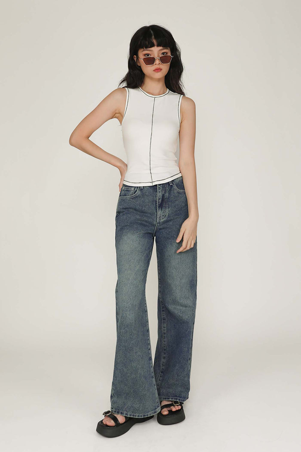 Rory Contrast Stitching Curved Hem Top Limited Edition