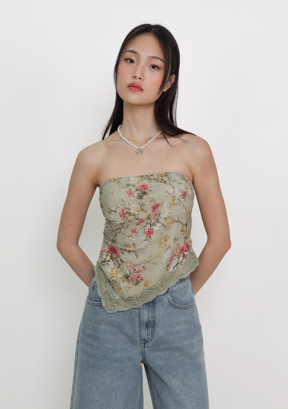 Aretha Lace Hem Padded Tube Top (Floral)