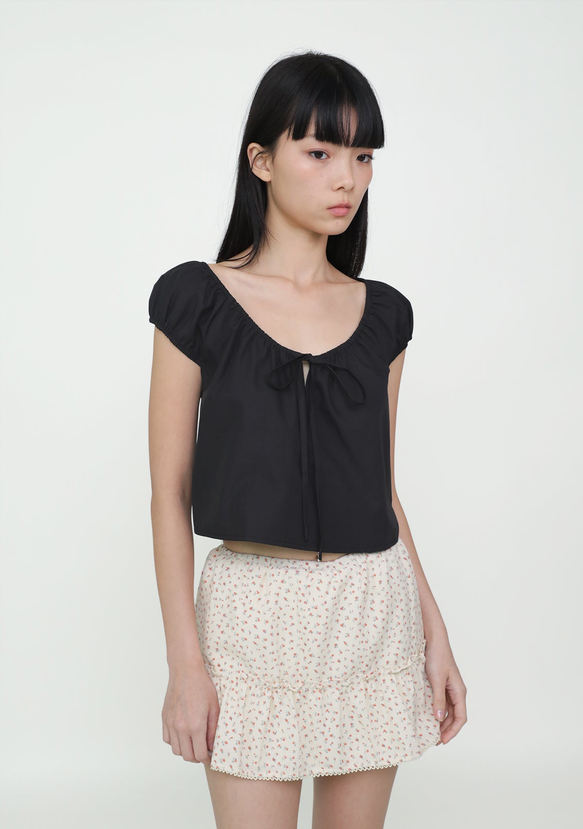 トップス Avrill ribbon tops Arianne Mandarin Collar Ribbon Crop Top – The Tinsel Rack
