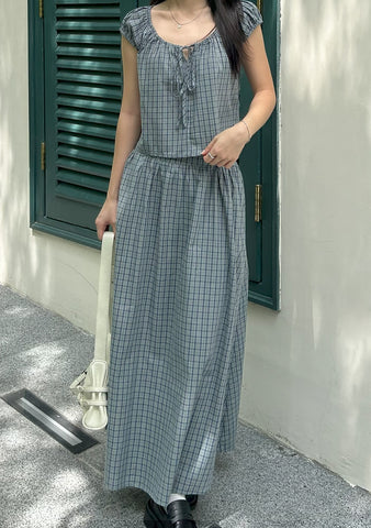Somi Plaids Tie Front Ribbon Top