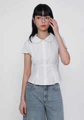 Hattie Sleeve Button Blouse (Polka Dot)