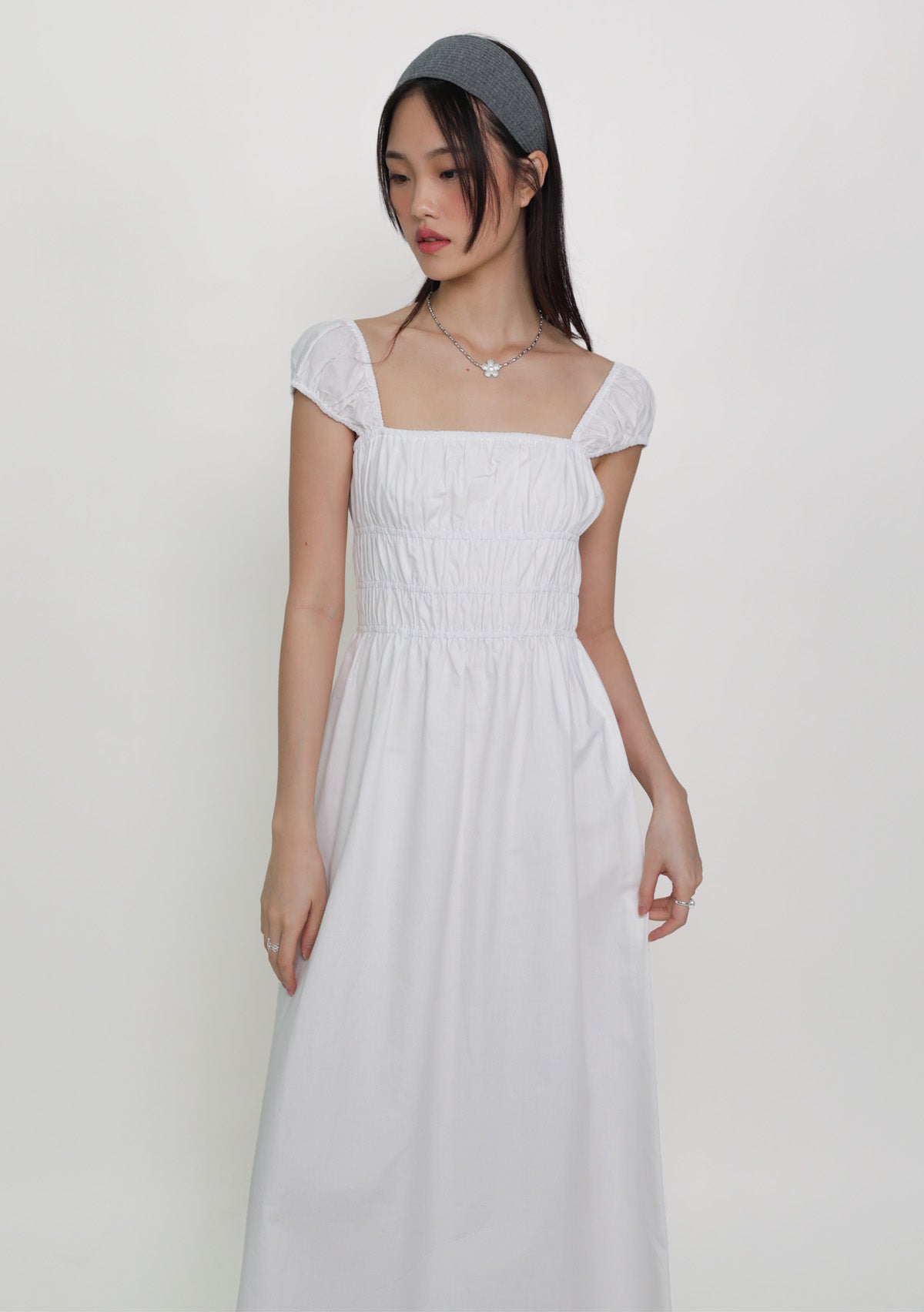 white shirred midi dress River Island - Midi Dress - Women - Cotton - 10 US