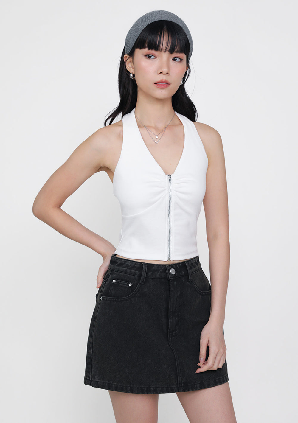 Marielle Zip Up Padded Halter Top