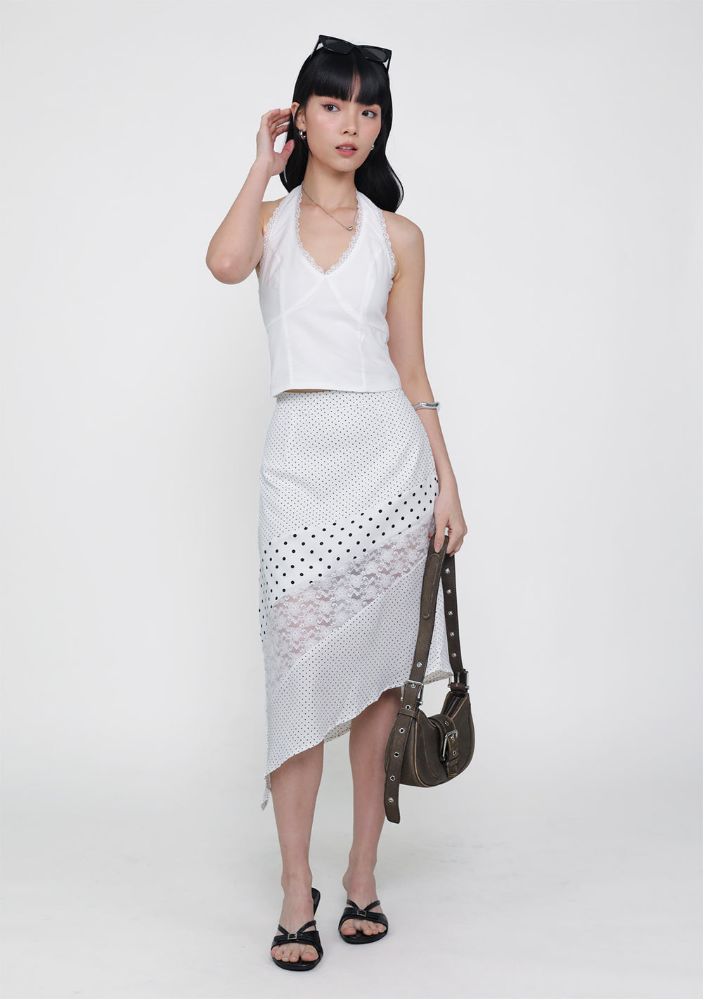Risa Asymmetrical Lace Skirt (Polka Dot)