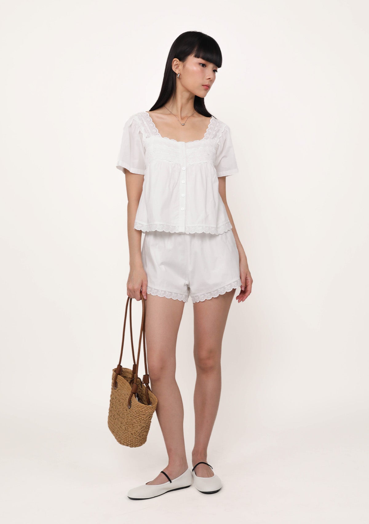 ETA MID JUN] BACKORDER Savina Lace Trim Shorts (Ribbon Embroidery