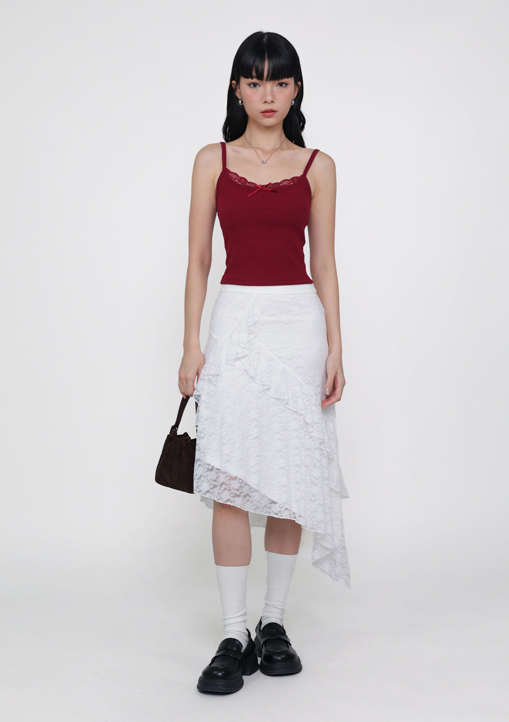 Solène Lace Frills Midi Skirt