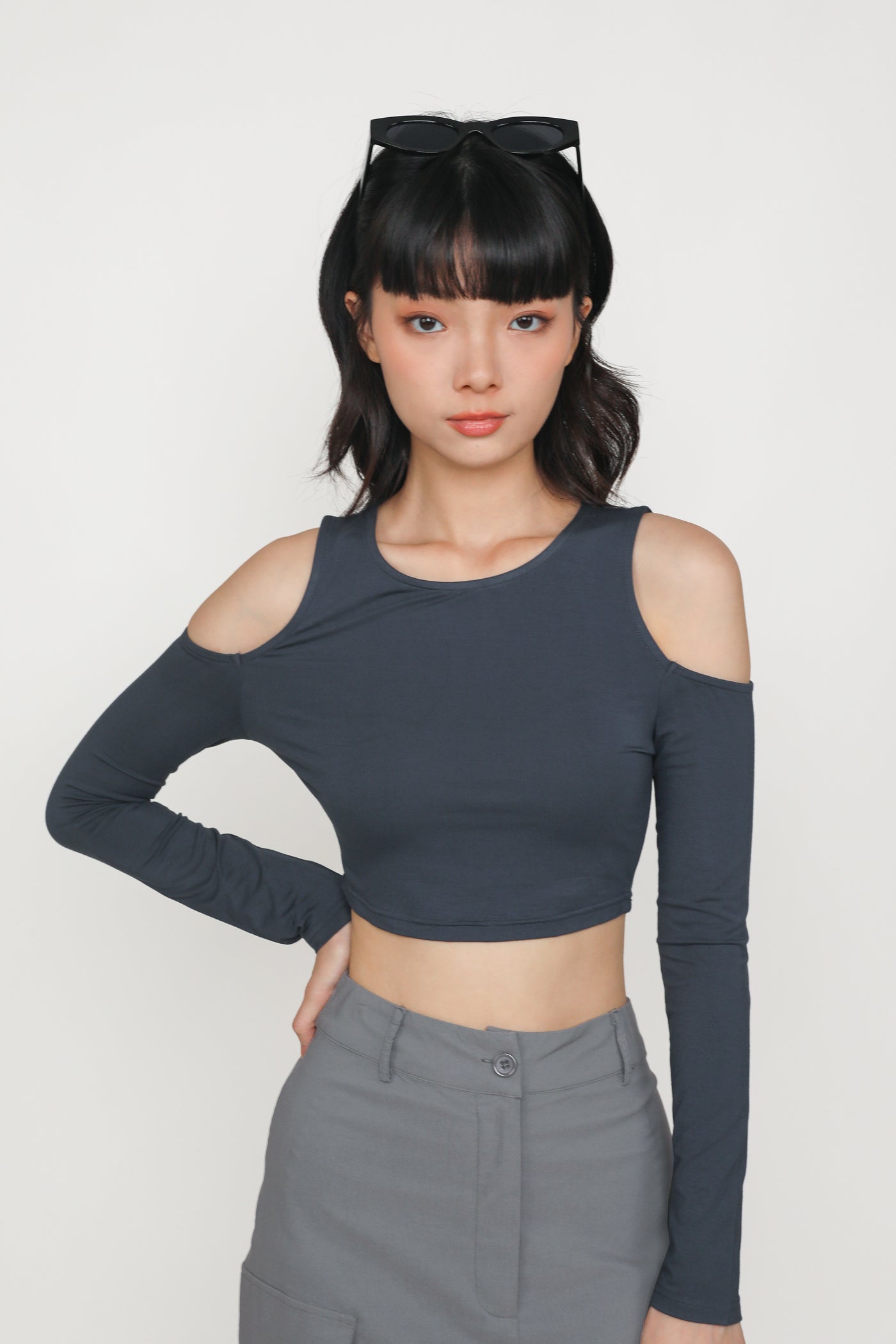 トップス eaphi MULTI SHOULDER PARTS RIB TOPS Xander Cold Shoulder Long Sleeve Top – The Tinsel Rack